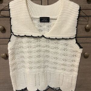 NEW Vici Cream Knit Sleeveless Top with Black Trim